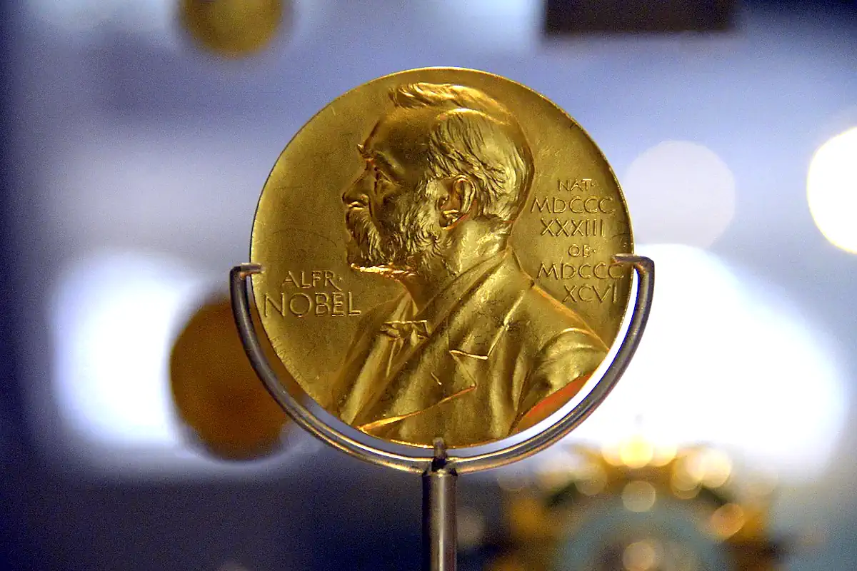 The Nobel Prize medal awarded to Sir Alexander Fleming (1881–1955), discoverer of penicillin. Today displayed at the National Museum of Scotland in Edinburgh.