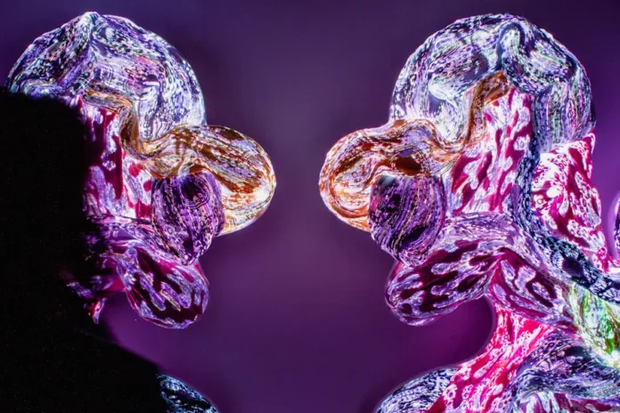 Inside ANDETAG at Hötorget – A visitor contemplates the ethereal glow of the light installations in Stockholm’s immersive breath-inspired art experience. Photo: © Gustaf Tadaa