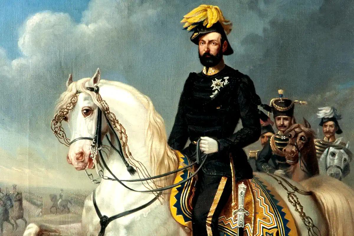 An equestrian portrait of Charles XV, painted by Carl Fredrik Kiörboe, circa 1860, (Public domain)