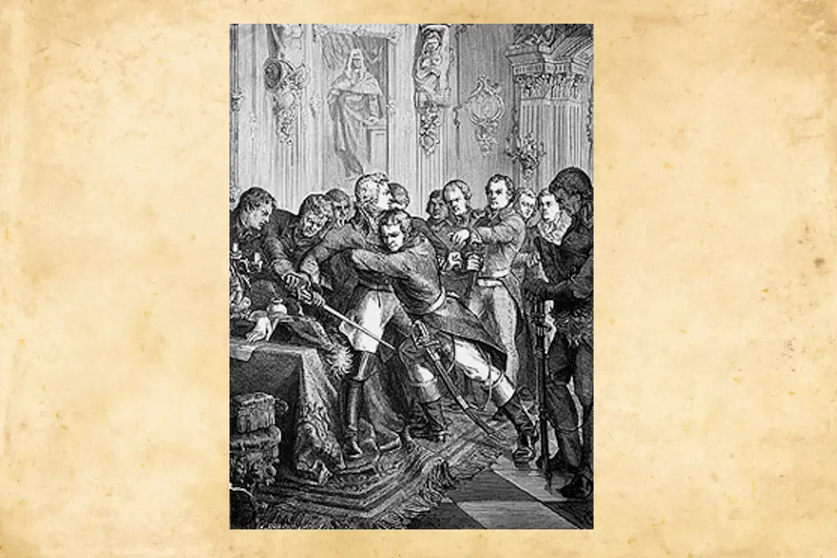 Gustav IV Adolf is seized at Stockholm Palace in 1809, before being taken first to Drottningholm and later imprisoned at Gripsholm Castle. (Public domain)