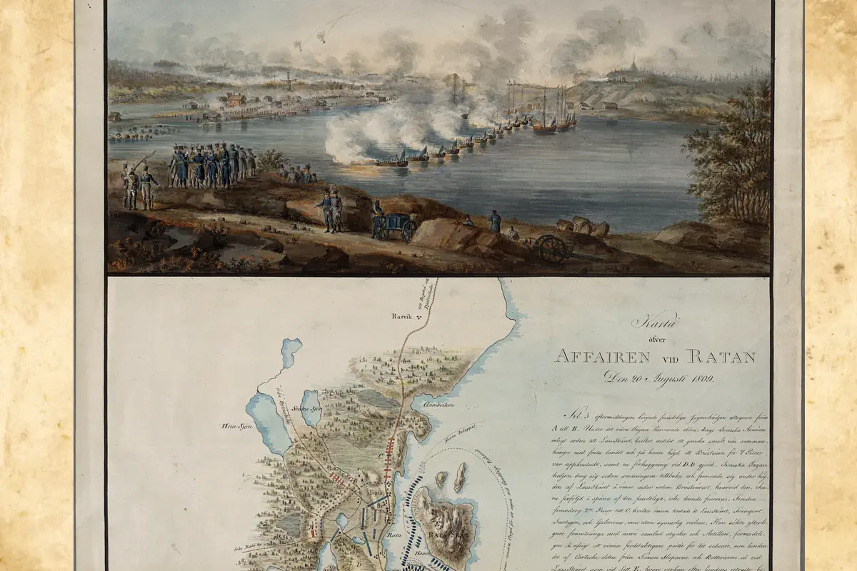 "View and Map of the Affair at Ratan, of August 20, 1809" by Carl Gustaf Gillberg, 1809. Photo: Public domain