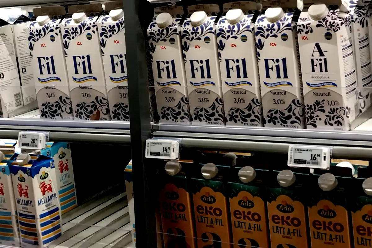 Every Swedish grocery store offers a wide selection of filmjölk. Photo: © StockholmMuseum.com