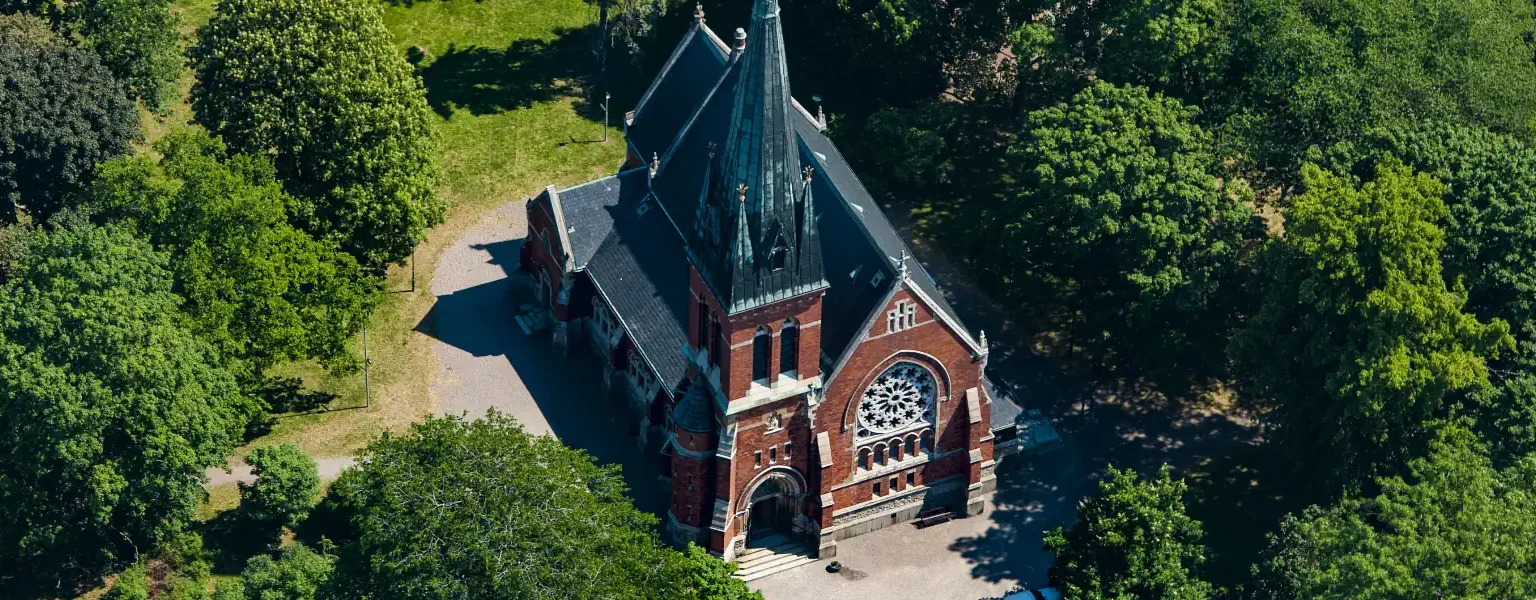 Aerial view of the Gustav Adolf Church on Östermalm in Stockholm. Photo: L.G.foto (CC BY-SA 4.0)