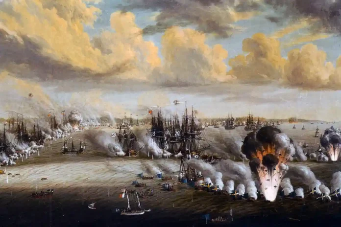 The Battle of Svensksund in 1790, Sweden's greatest naval victory ever. Oil painting by Johan Tietrich Schoultz. Photo: Public domain