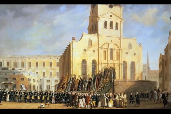 Trophies from the Battle of Svensksund being carried into the Storkyrkan, 1790. Painting by Pehr Hilleström. Photo: Public Domain