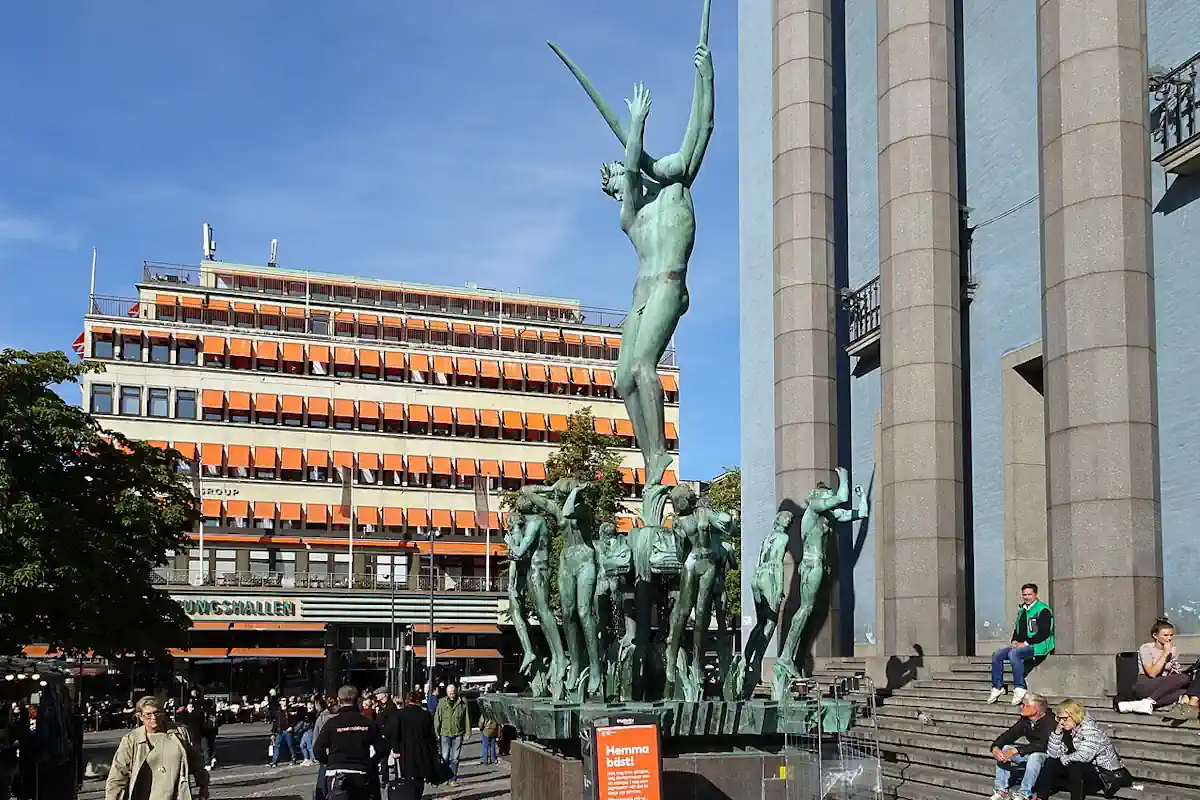 Carl Milles' famous Orpheus Group in front of Konserthuset on Hötorget.