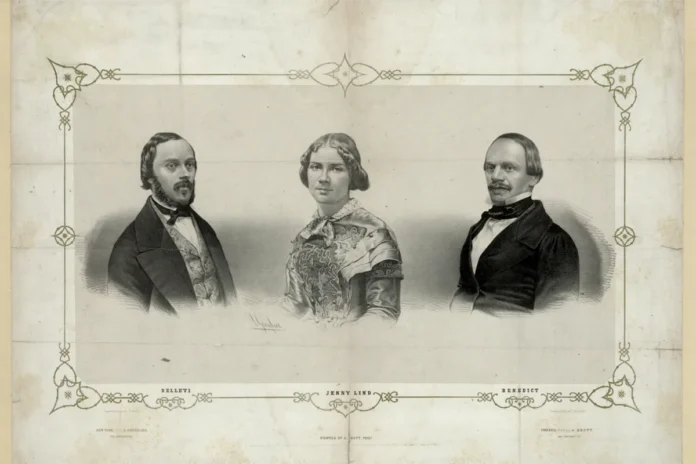 Jenny Lind with the operetic bariton Giovanni Belletti and German composer Benedict. Photo: Library of Congress Catalog (Public domain)