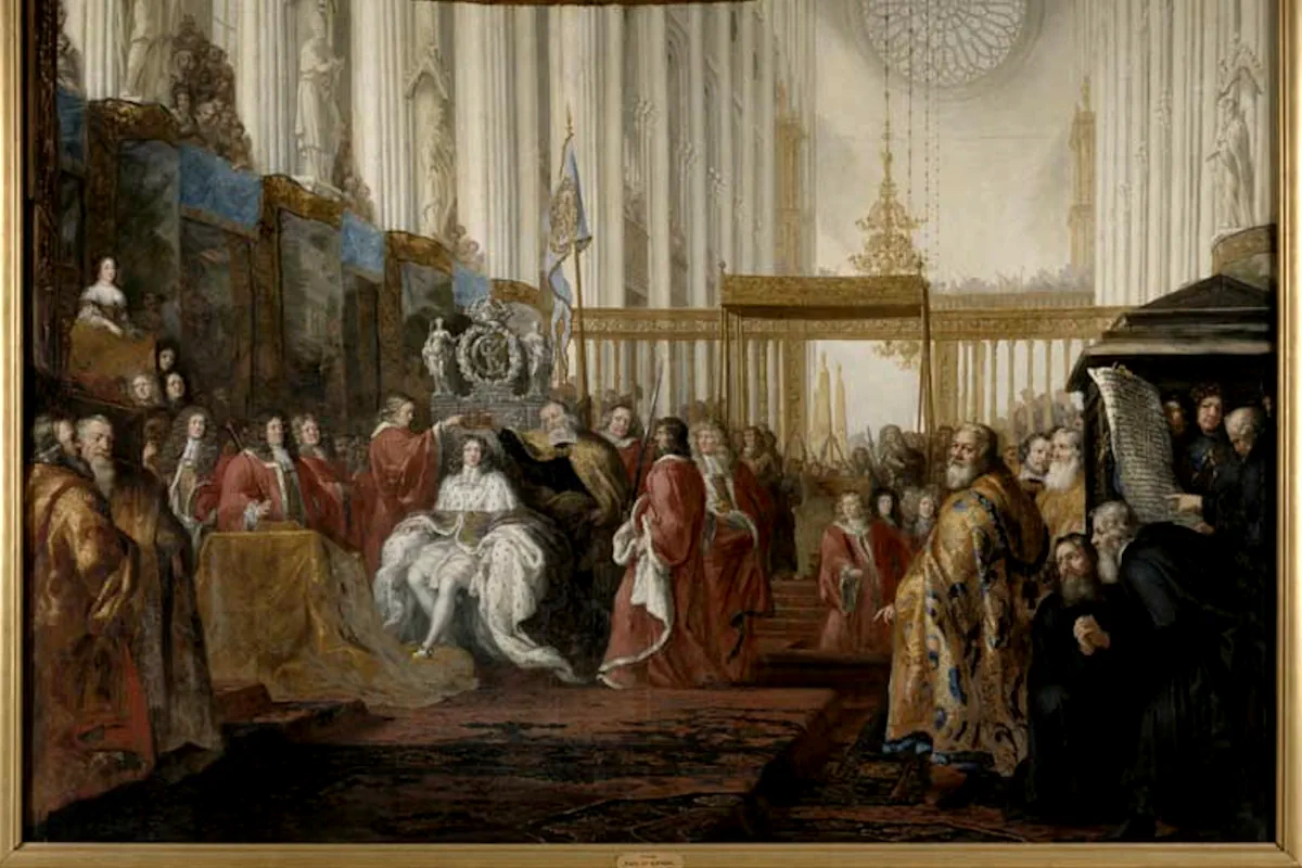 The coronation of Karl XI on 28 September 1673, immortalized in a coronation painting by David Klöcker Ehrenstrahl. Photo: Nationalmuseum (CC BY-SA 4.0)
