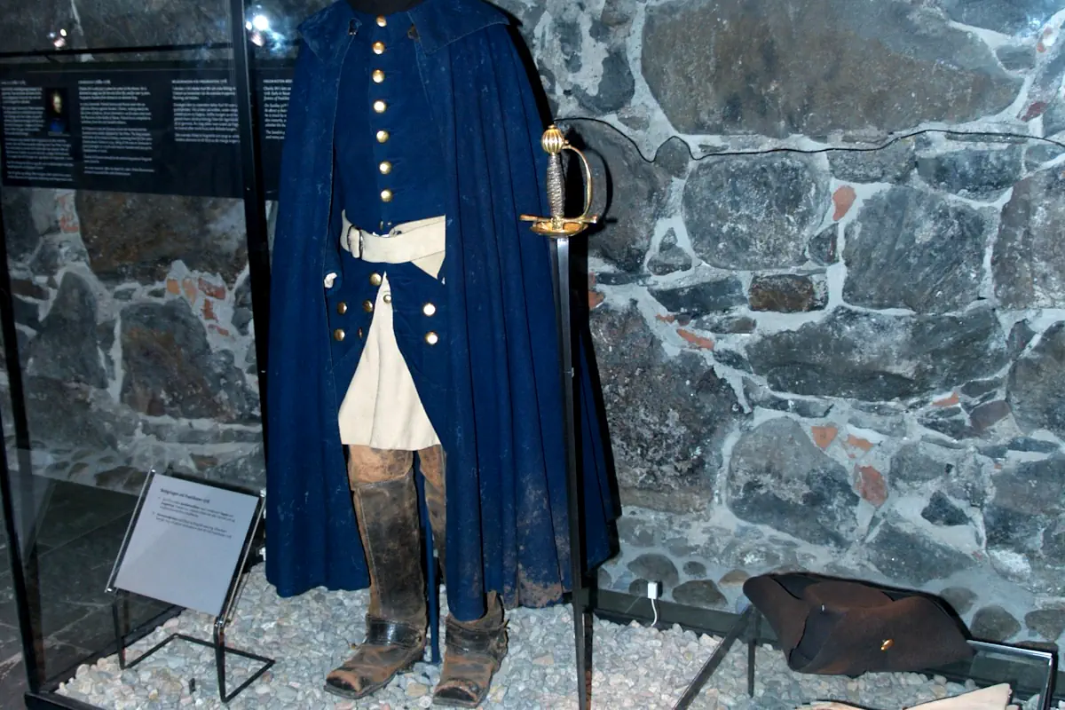 Karl XII of Sweden's uniform, the one he wore when he died 1718 at Fredriksten. On display at Livrustkammaren in Stockholm. Photo: Ulflarsen (CC BY-SA 3.0)