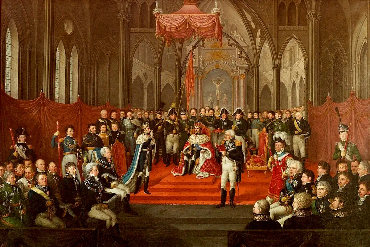 Karl XIV Johan crowned as King of Norway (Karl III Johan) in Nidaros Cathedral in 1818. Photo: Jacob Munch (Public Domain)