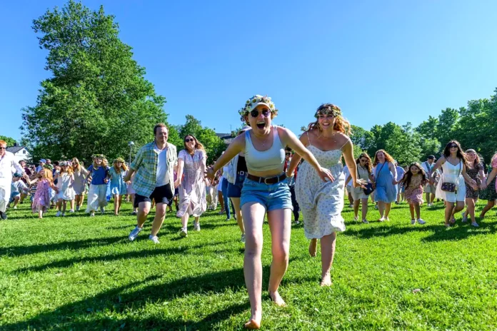 Locals celebrating Midsummer in Vaxholm, Stockholm archipelago.