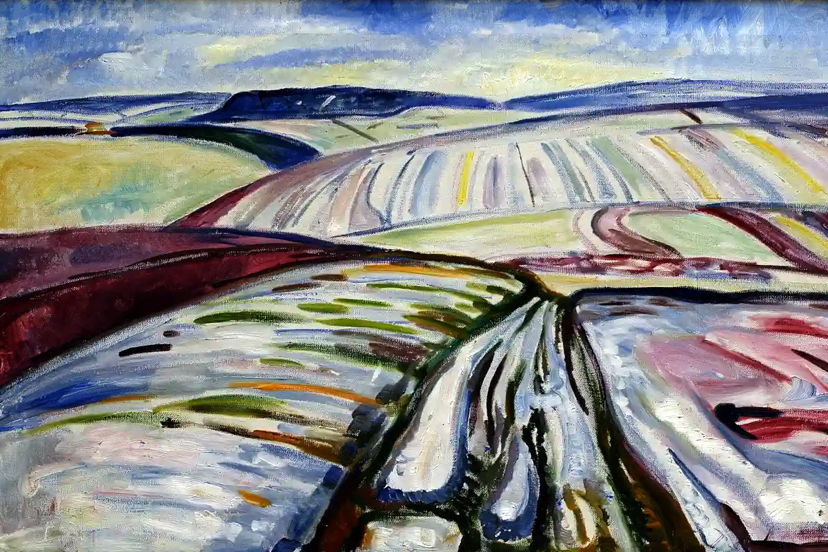 Edvard Munch Fields in Snow (1907), Thiel Art Gallery Stockholm. Photo: (Public domain)