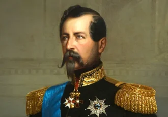 King Oscar I in formal military uniform with medals and a blue sash, painted by Arvid Gottfried Virgin. Photo: Public domain