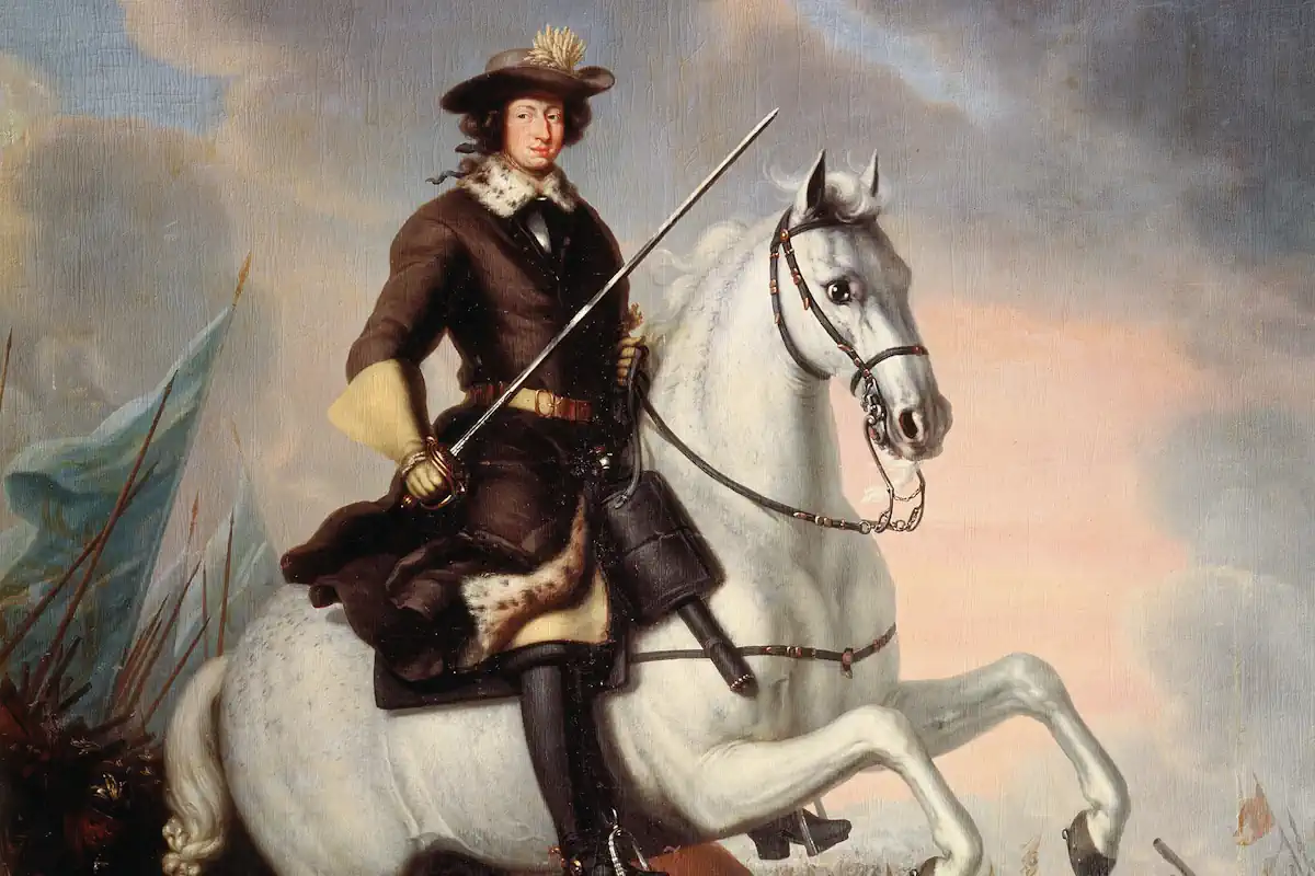 Karl XI on the white horse Brilliant during the Battle of Lund. Painting (1682) by David Klöcker Ehrenstrahl.