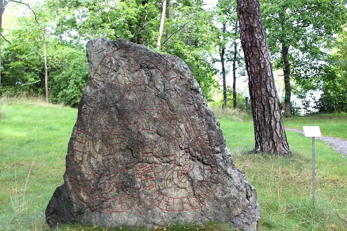 Frösunda Runestone, north of Stockholm—moved here from a lost burial field south of Stora Frösunda.