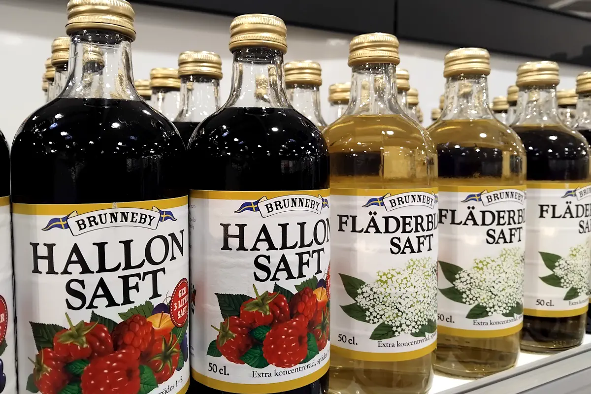 Every Swedish grocery store carries a broad selection of fruit cordials.