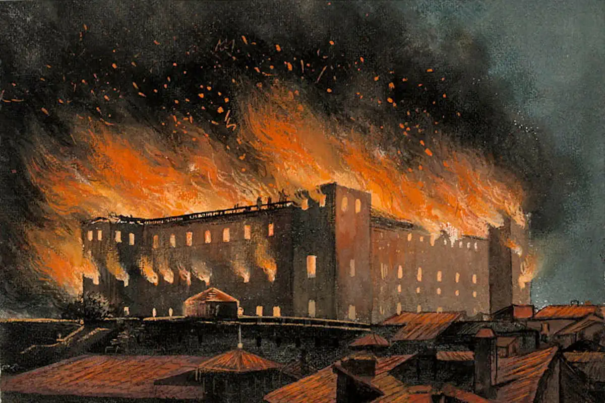 The Tre Kronor fire of 1697. Illustration by Eric Österlund from 1907. (Public domain)