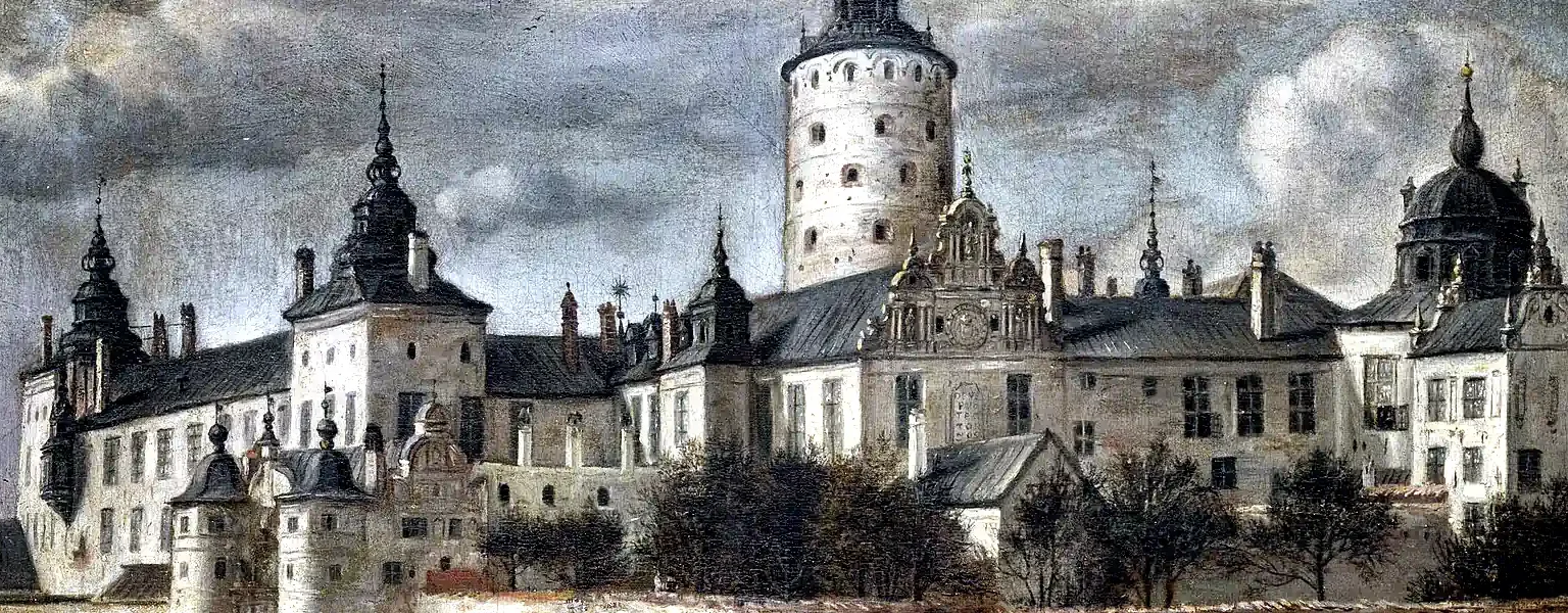 Tre Kronor from Slottsbacken, oil painting from 1661 by Govert Camphuysen. Photo: Stadsmuseet i Stockholm (Public domain)
