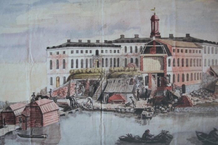 Tullgarn Palace, renovation of the eastern wing, May 29, 1802. Watercolor by the artist and printmaker Anders Hultgren (1763-1838) - The Stenbock Fideicommissum Library. Public domain.